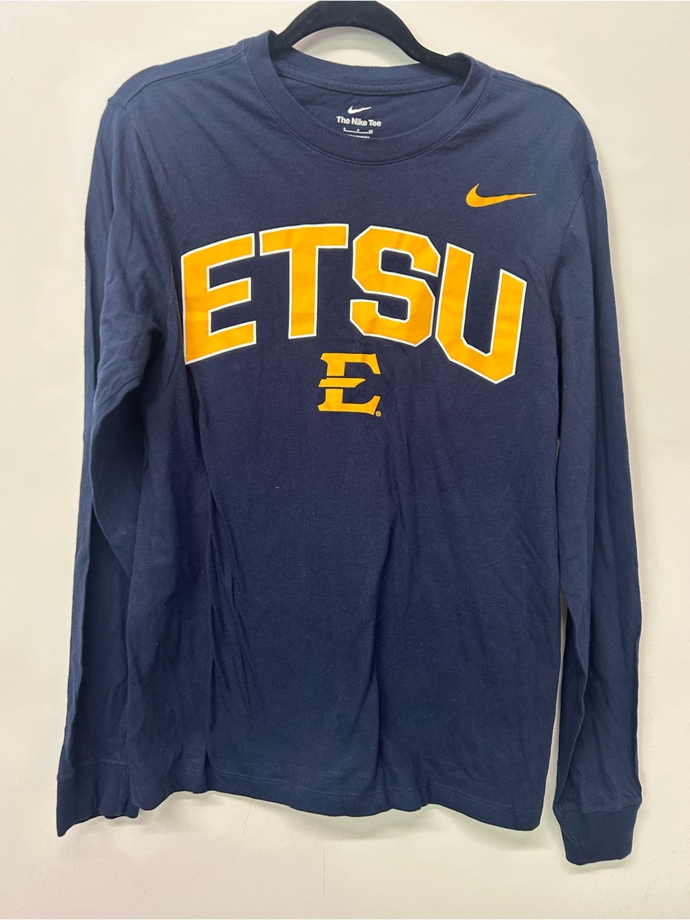 Nike Navy Long-Sleeve Crewneck with Gold ETSU Lettering